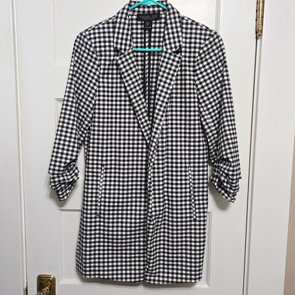 Rachel Zoe Gingham Long Open Blazer with Rouched sleeves - S - Picture 1 of 8